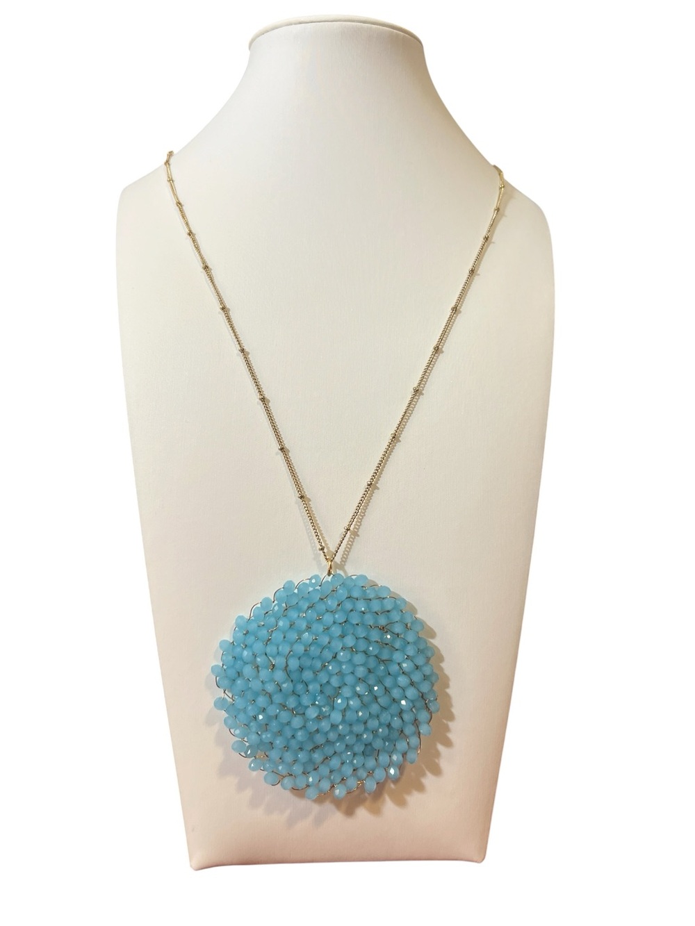 And Lovely Aqua Blue Beaded Pendant Necklace - Women Jewelry